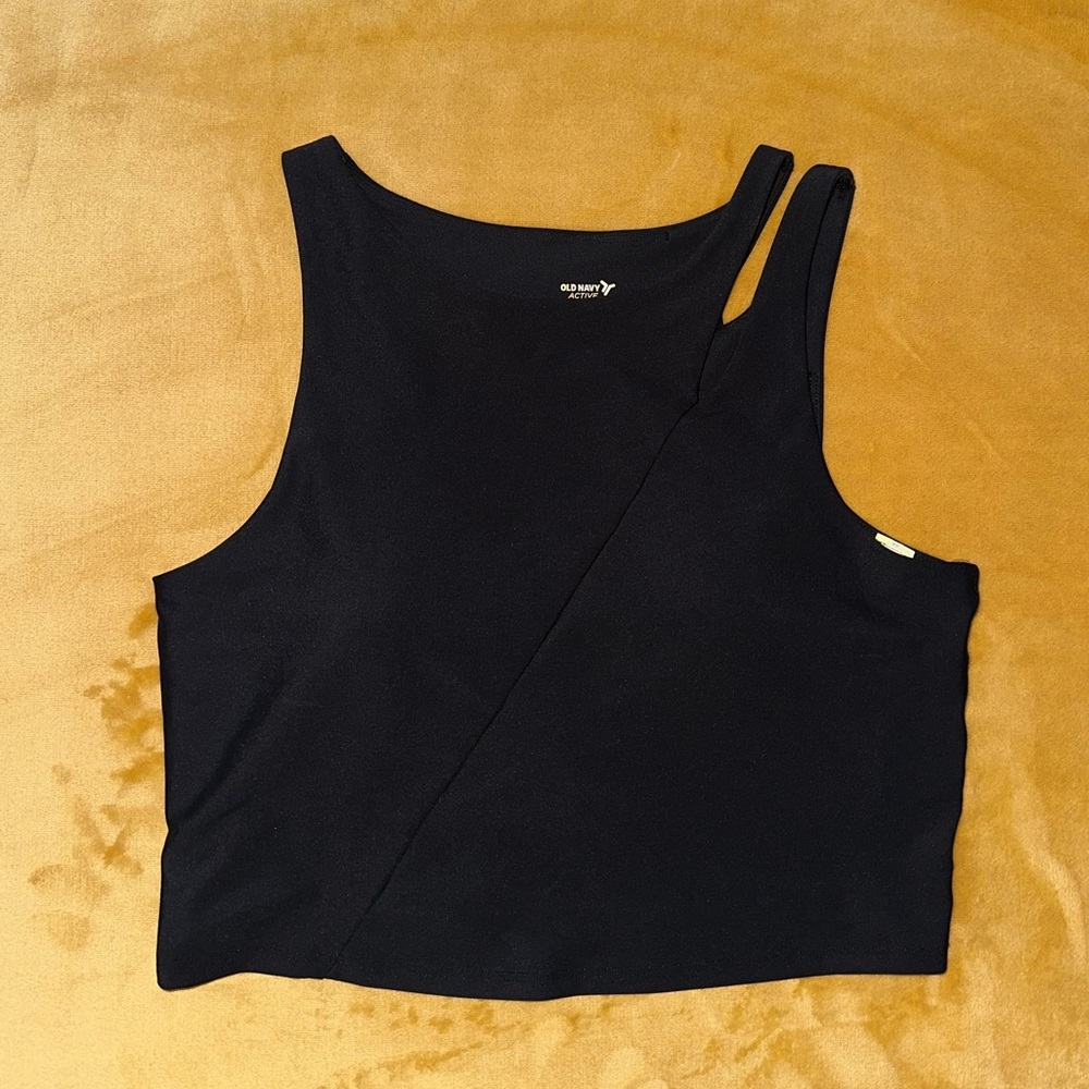 Old Navy Black Asymmetrical Crop Tank Top